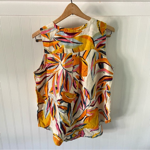 C & C California Med 100% Linen Sleeveless Button Up Shirt Tropical Boho Beach - Picture 7 of 10